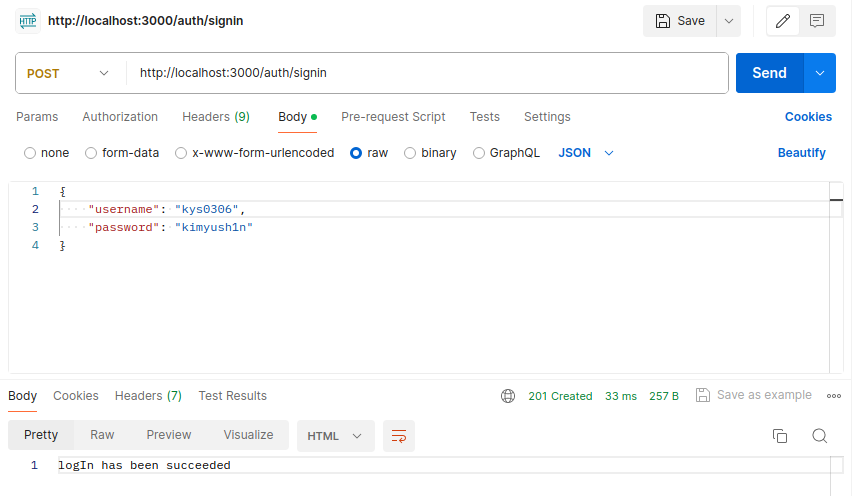 POST auth/signin test