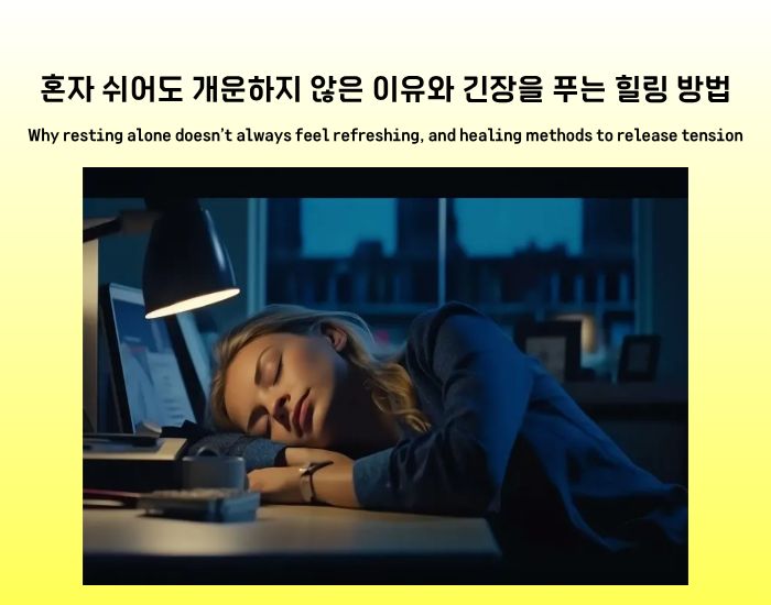 A woman resting at a desk, representing why resting alone may not feel refreshing