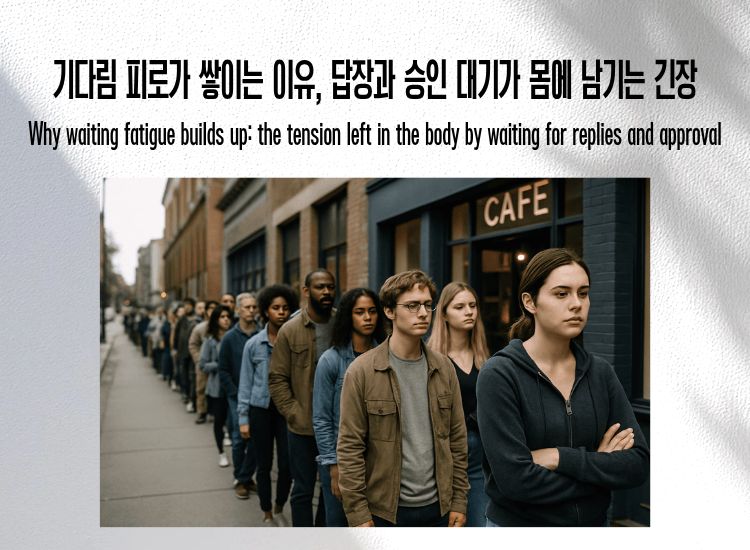 People waiting in line, representing waiting fatigue and body tension